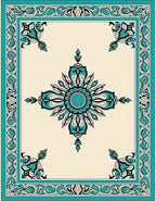 Turquoise Floral Medallion Classic Border Rug