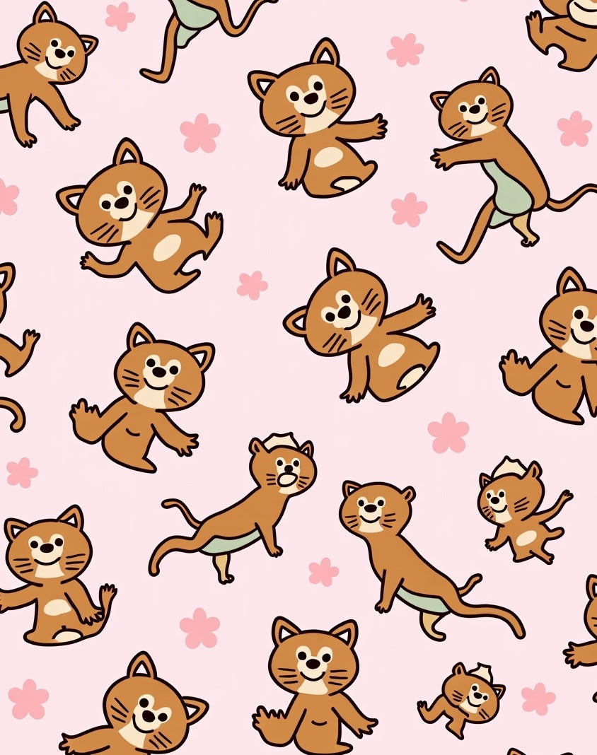 Playful Otter Friends Pink Floral Rug
