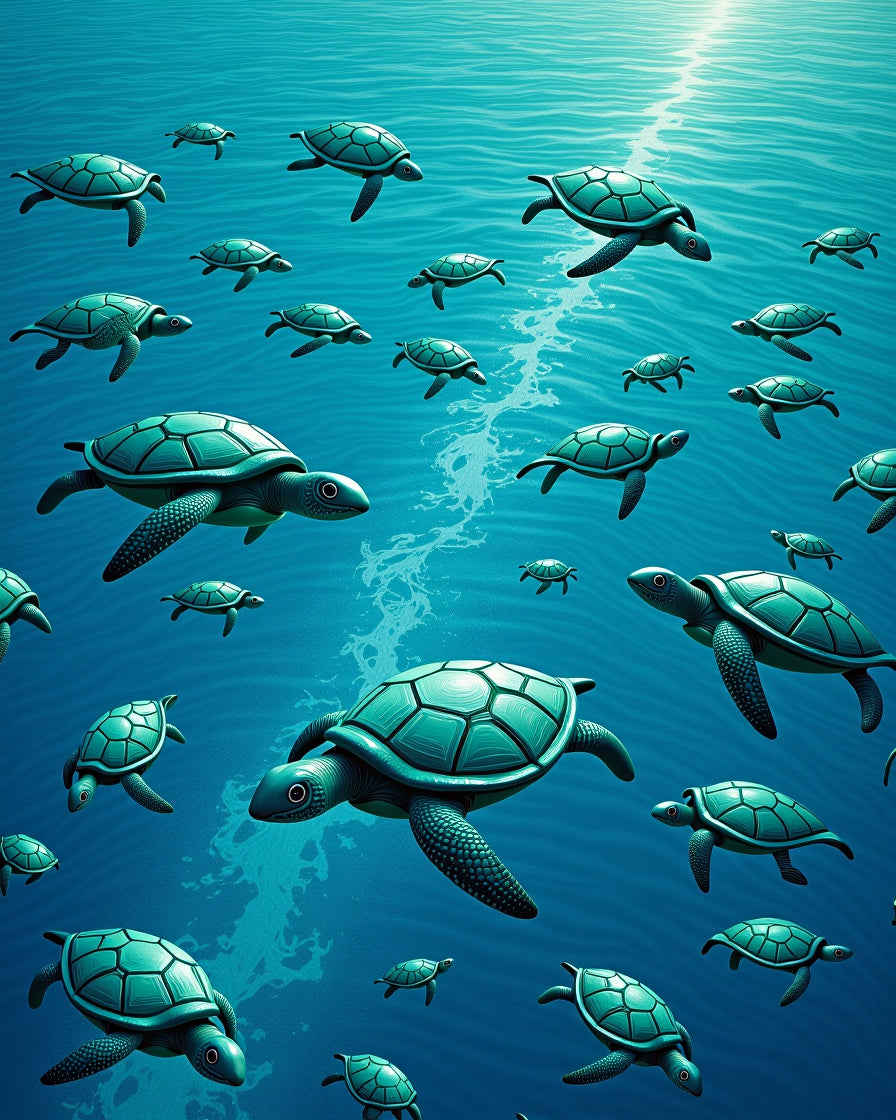 Turquoise Sea Turtle Migration Deep Ocean Rug