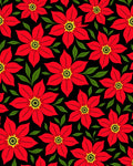 Vibrant Red Flower Leafy Black Rug