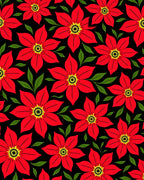 Vibrant Red Flower Leafy Black Rug