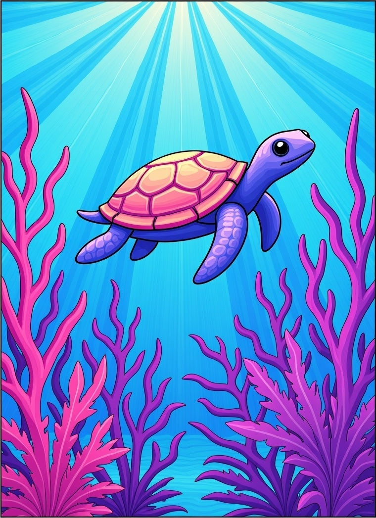 Vibrant Purple Turtle Ocean Coral Rug
