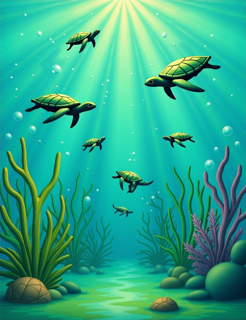 Oceanic Turtles Gentle Sunlight Rays Rug