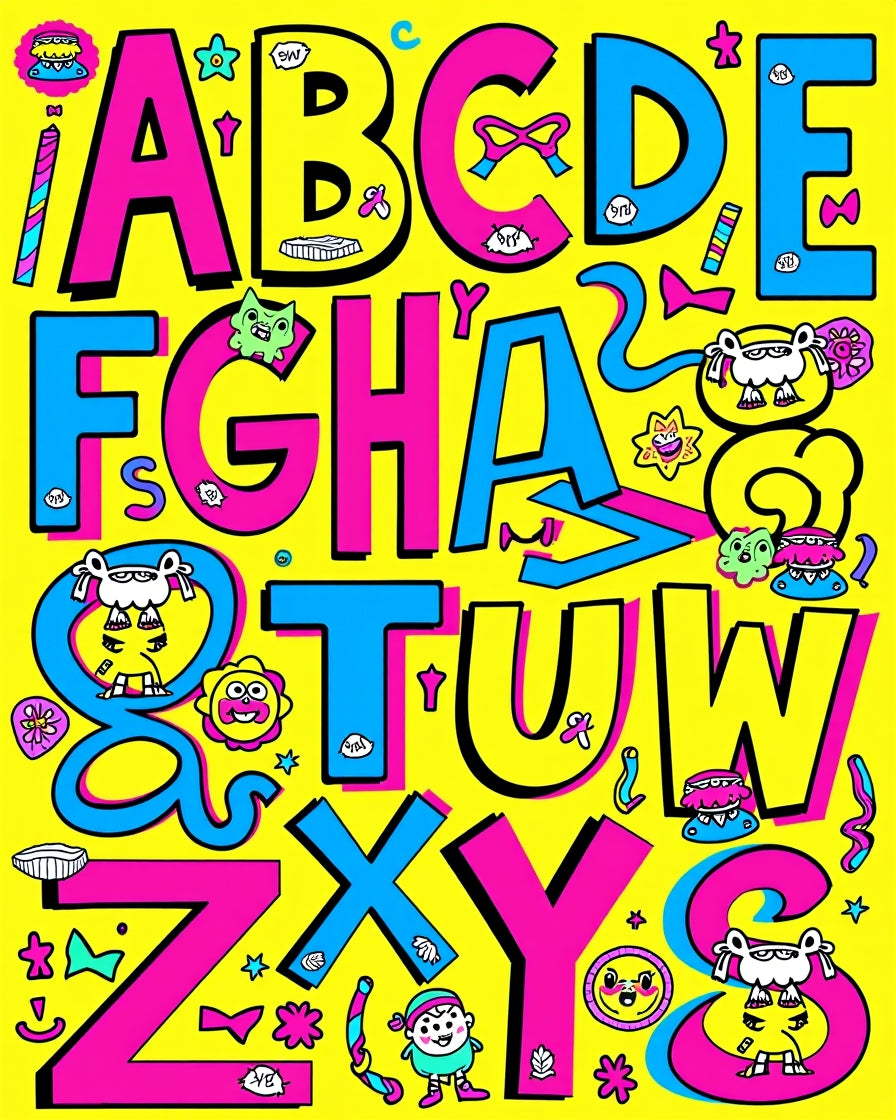 Bold Alphabet Characters with Whimsical Accents Rug