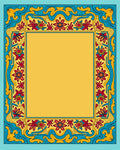 Vibrant Red Blue Yellow Floral Frame Rug