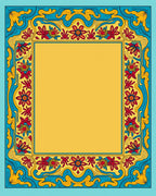 Vibrant Red Blue Yellow Floral Frame Rug