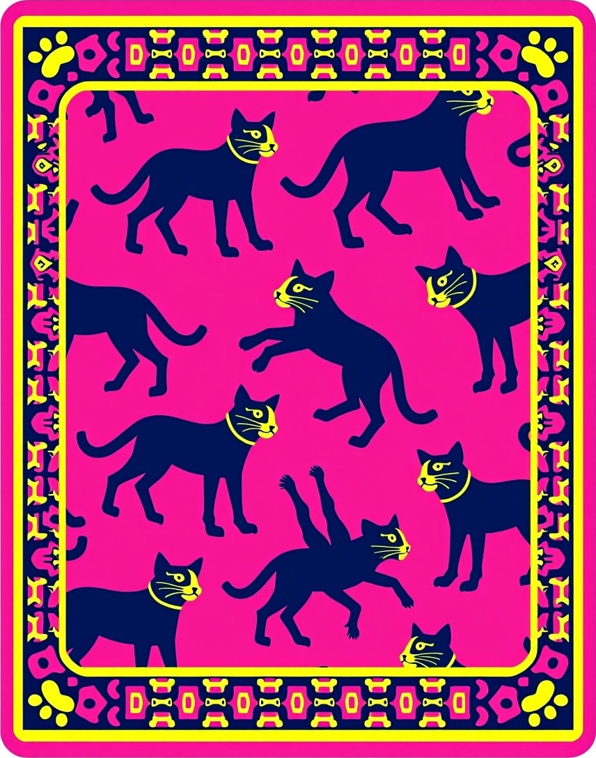 Vibrant Pink Black Cat Medley Rug