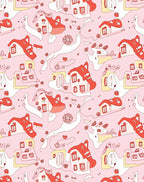 Whimsical Pink Houses Abstract Flow Rug