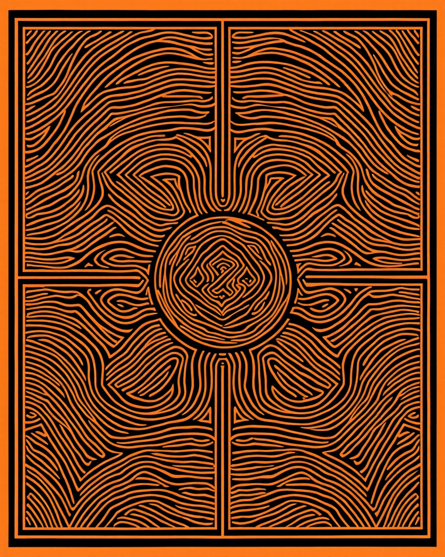 Ornate Orange Radial Waves Rug