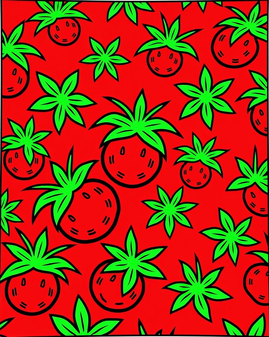 Red Strawberry Green Leaf Repeat Rug