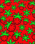 Red Strawberry Green Leaf Repeat Rug