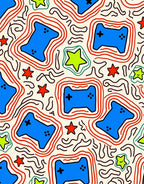 Blue Gaming Controller Red Contour Stars Rug