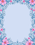 Pink Floral Blue Swirl Frame Rug