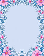 Pink Floral Blue Swirl Frame Rug