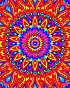 Vibrant Red Sunburst Mandala Rug