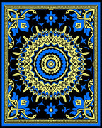Bold Blue Yellow Sunburst Mandala Rug