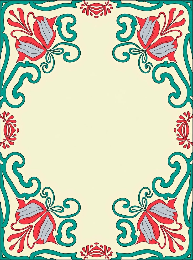 Coral Teal Floral Corner Accents Rug