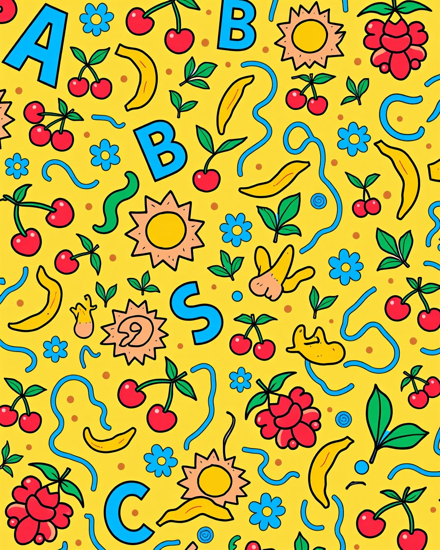 Playful Alphabet and Fruit Yellow Rug