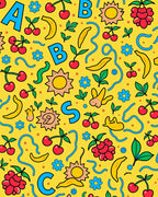Playful Alphabet and Fruit Yellow Rug