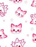 Whimsical Pink Cat Faces Scattered Stars Rug