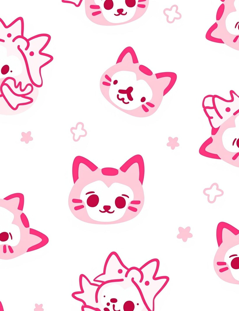 Whimsical Pink Cat Faces Scattered Stars Rug