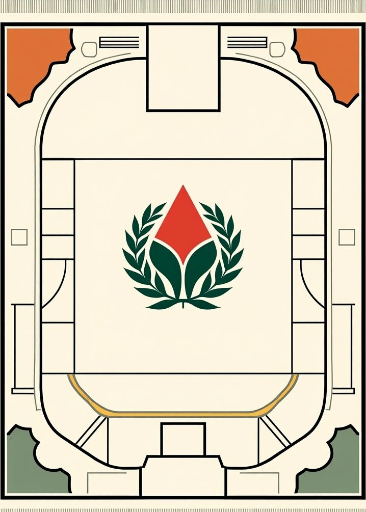 Crimson Laurel Crest Geometric Rug