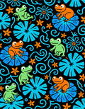 Whimsical Orange Green Frog Floral Swirls Rug