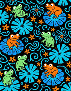 Whimsical Orange Green Frog Floral Swirls Rug
