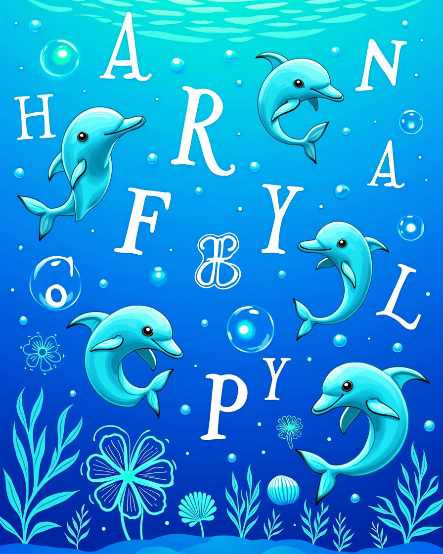 Playful Blue Dolphins Underwater Alphabet Rug