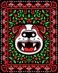 Bold Red Bulldog Floral Border Rug