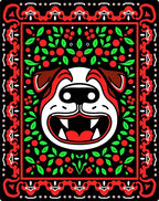 Bold Red Bulldog Floral Border Rug