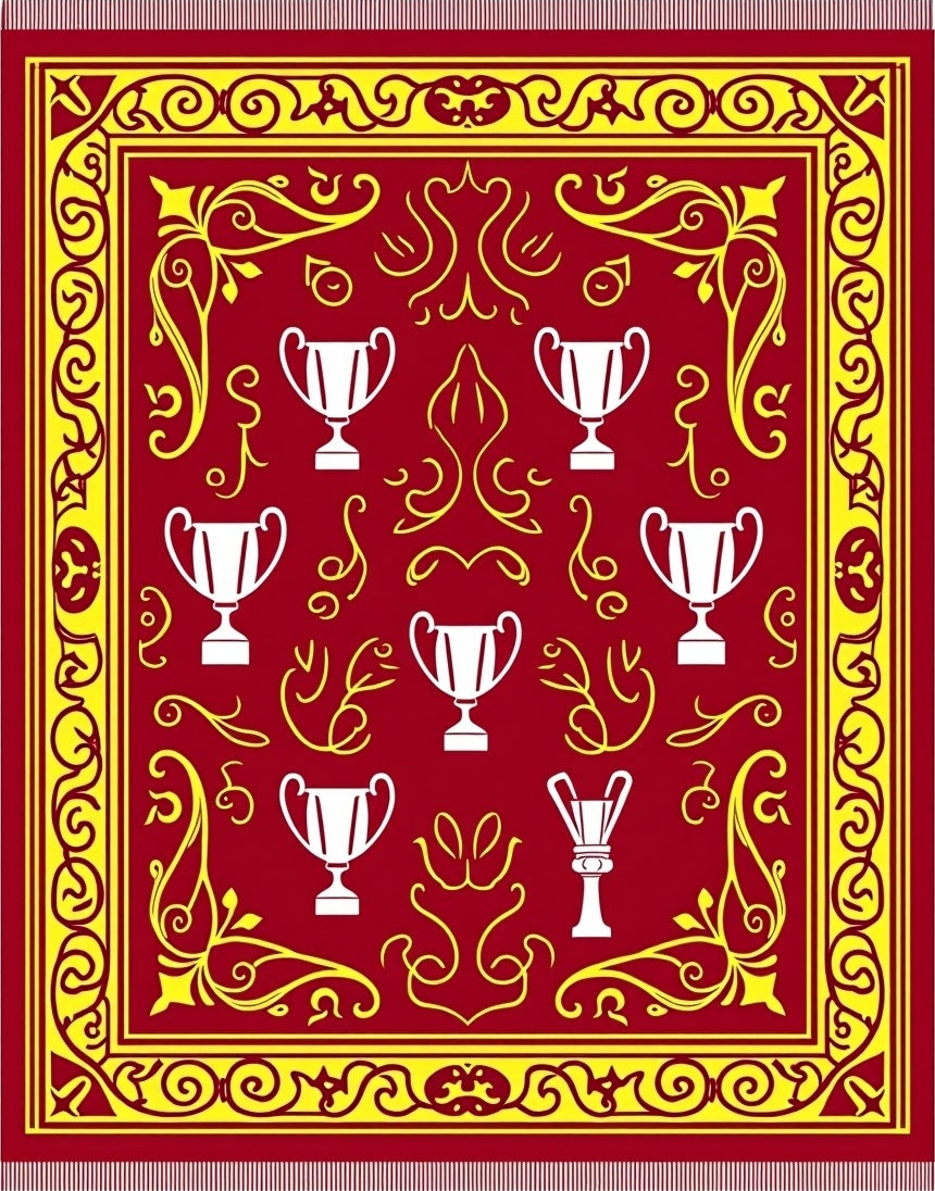 Red Gold Trophy Emblem Arrangement Rug