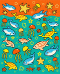 Ocean Friends Tortoise Dolphin Jellyfish Stars Rug