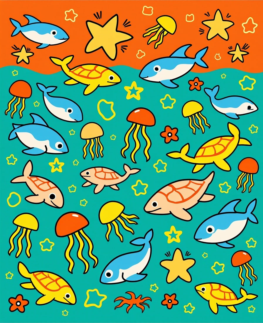 Ocean Friends Tortoise Dolphin Jellyfish Stars Rug