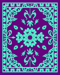 Majestic Purple Teal Floral Frame Rug