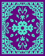 Majestic Purple Teal Floral Frame Rug