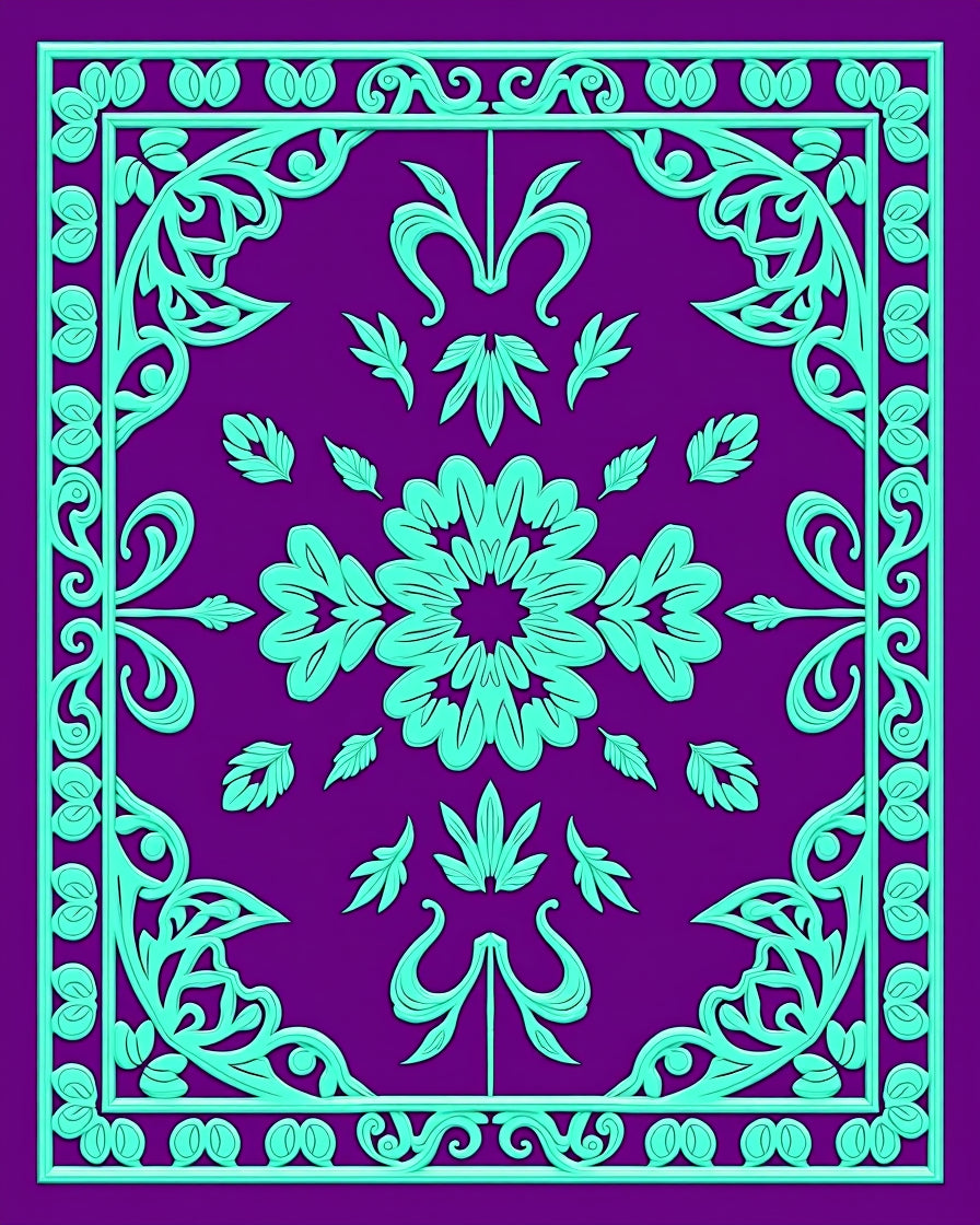 Majestic Purple Teal Floral Frame Rug
