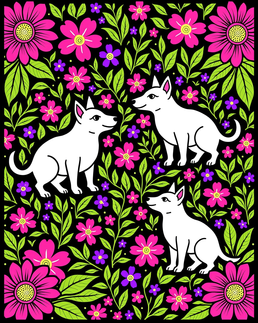 Vibrant Floral Dogs Garden Rug