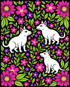 Vibrant Floral Dogs Garden Rug