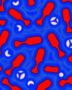 Vibrant Red Abstract Blue Organic Forms Rug