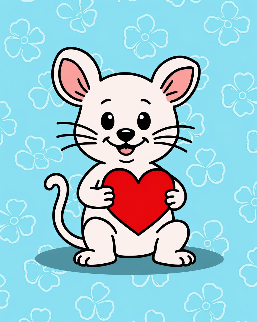 Cute White Mouse Red Heart Background Rug