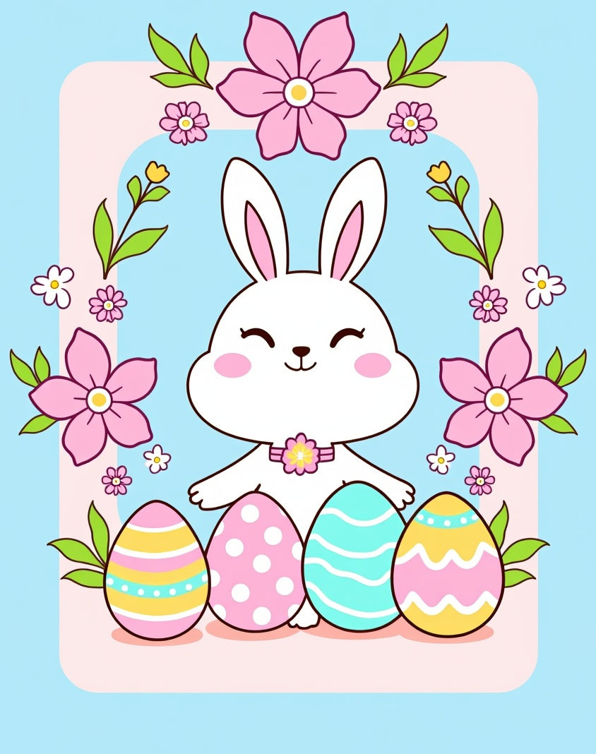 Pink Floral Easter Bunny Egg Garland Rug