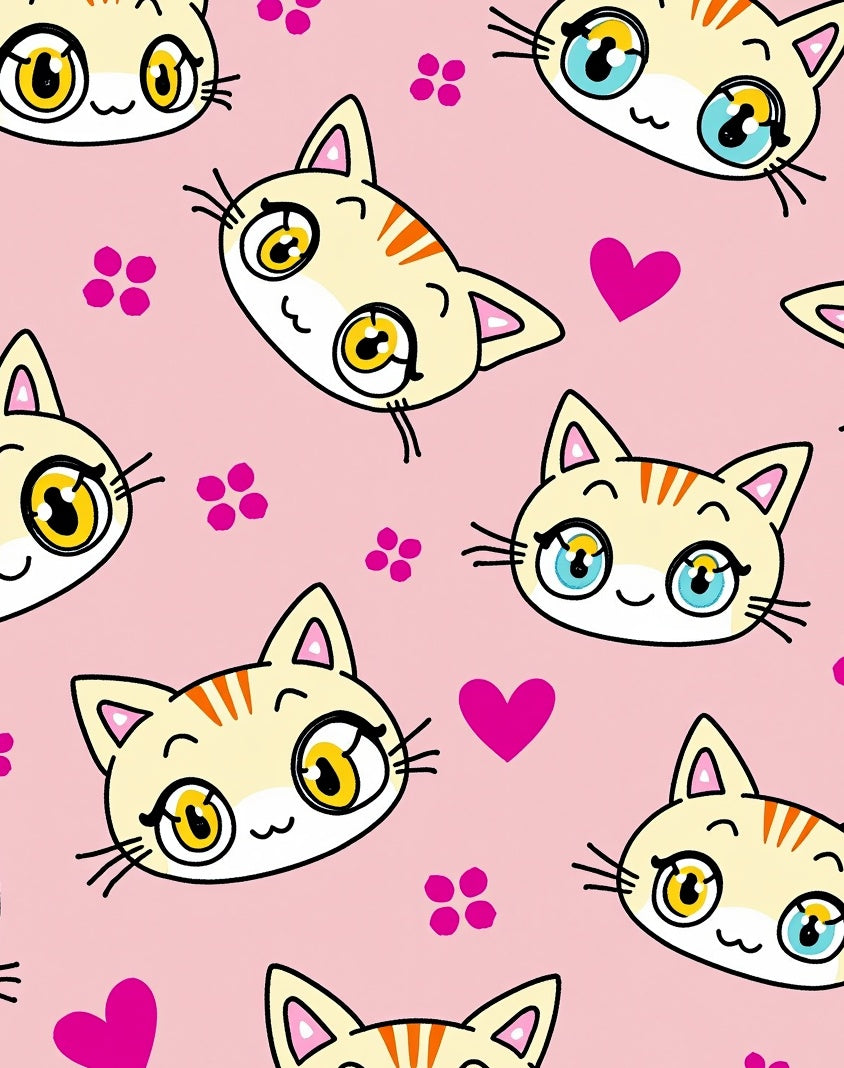 Cute Pink And Yellow Kitty Hearts Rug
