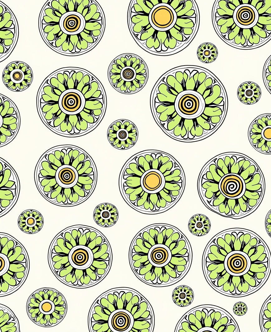 Green Floral Medallion Repeating Pattern Rug