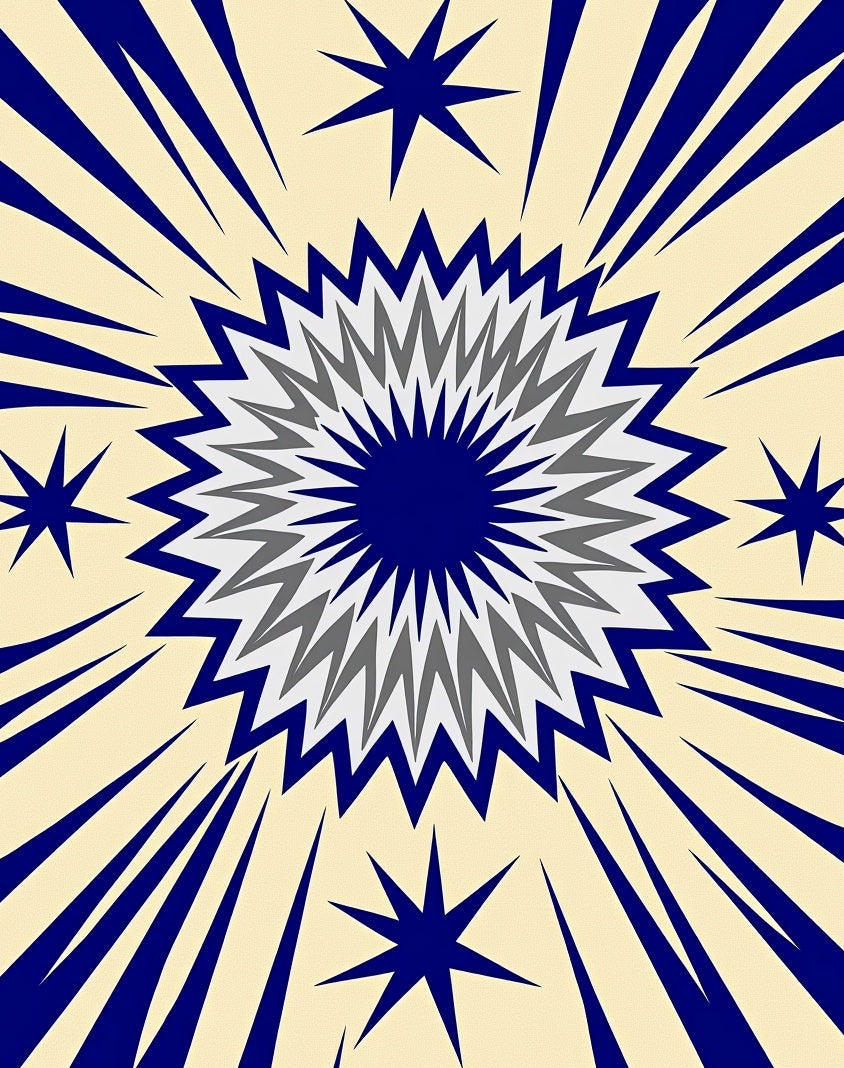 Bold Blue Starburst Radiating Center Rug