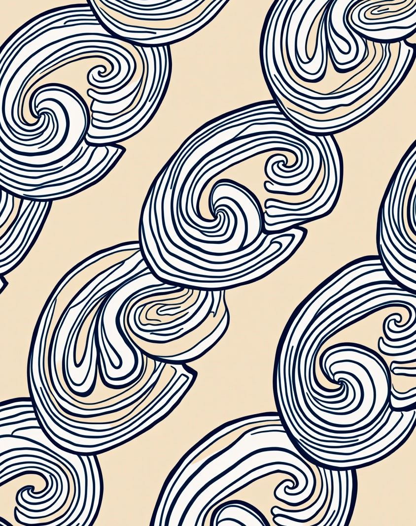 Beige Navy Swirling Organic Abstraction Rug