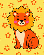Cute Orange Lion Yellow Floral Rug