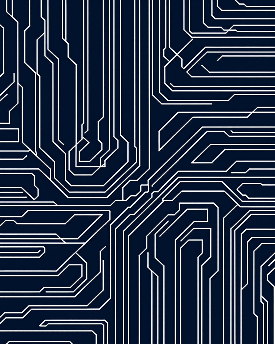 Deep Blue Circuit Board Lines Rug