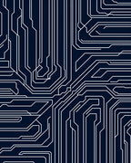 Deep Blue Circuit Board Lines Rug