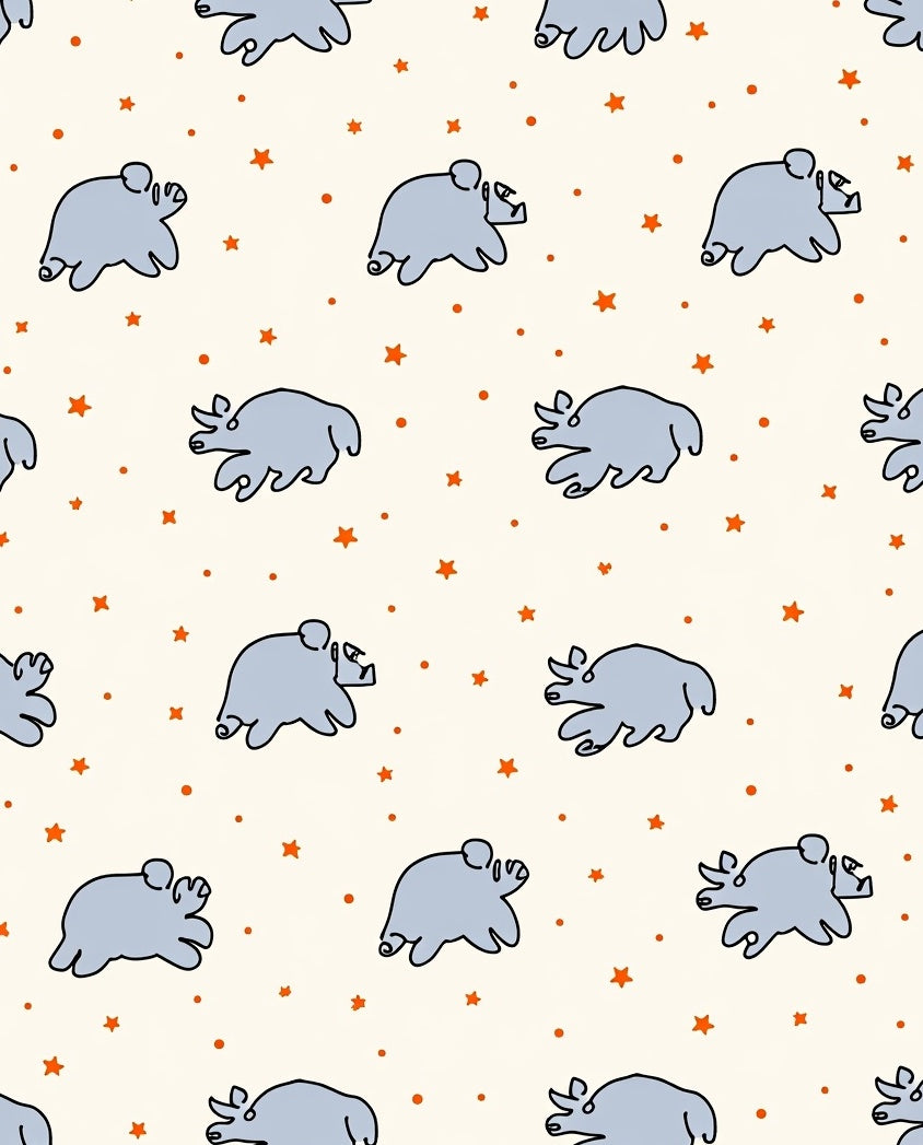 Whimsical Gray Rhino Starry Night Rug